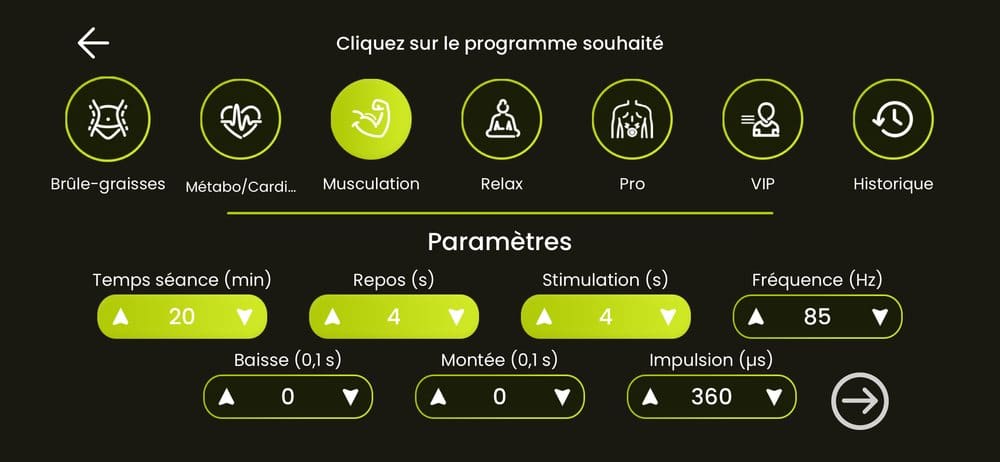 Écran : choix du programme